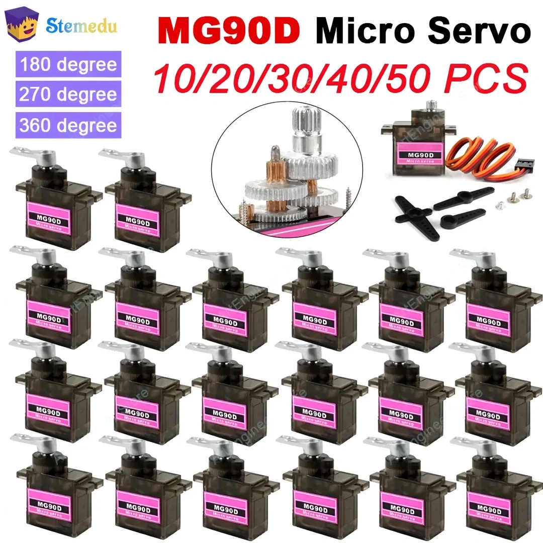 Color: Yellow - MG90D 10/20/30/40/50Pcs Micro Digital Servo Motor Full Metal Gear 180/270/360 Degree For RC Airplane Helicopter Car Boat Model