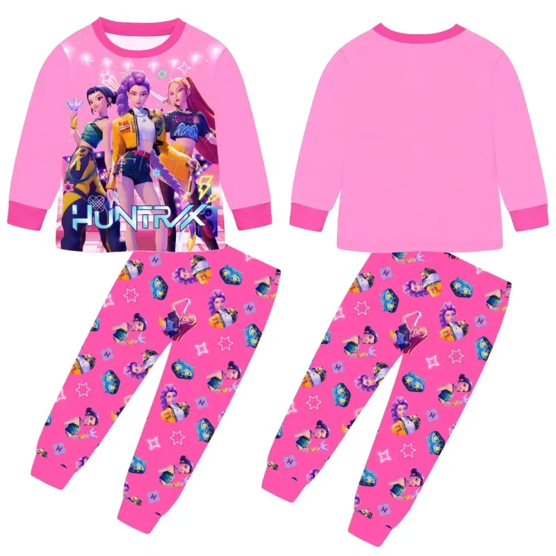 Color: black, Size: 25cm - 2pcs Movie K-pops Demons Hunters Kawaii Pajamas Set Girl Cosplay Nightwears Anime Long Sleeve tops+Pants Fans Halloween Gift