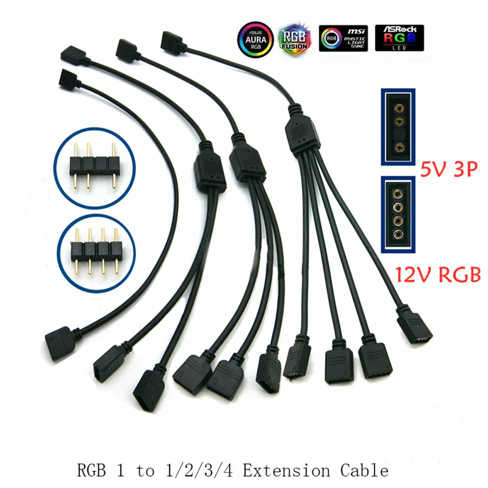 Color: grey, Ships From: CHINA - Angitu 3pin/4Pin RGB ARGB SYNC 1 to 1/2/3/4/5 Fan LED Stripe Extension Cable Motherboard Light Control Hub For M/B ASUS GIGABYTE