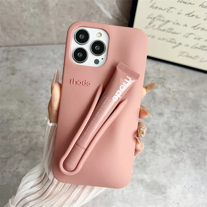Color: Gold, Bundle: Bundle1, Material: Microfiber - Phone Case For iPhone 12 13 14 15 16 Pro Max Plus 17 Air Portable Lip Gloss Holder Lipstick Silicone Soft Bumper Cover Lip Glaze