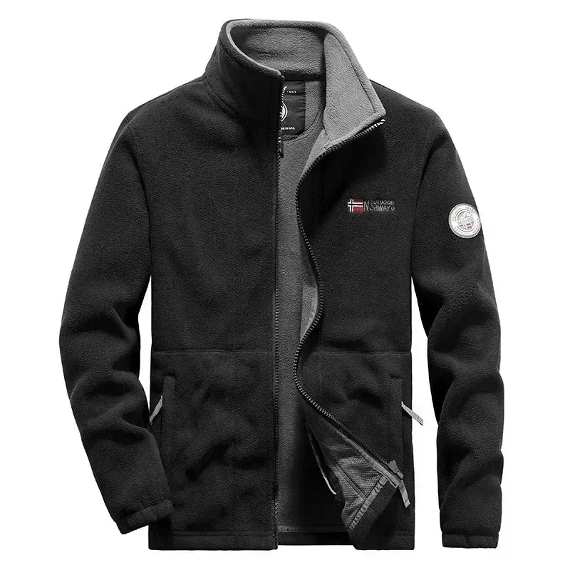 Color: Blue, Size: S - Men Fleece Jacket Pockets Thicken Polar Norway Ski Jackets Cold-proof Overcoat Plus Size Outwear Autumn Winter Casual Warm Coat