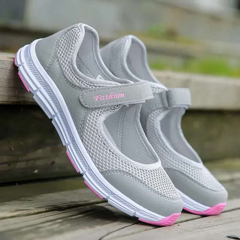 Shoe Size: 38, Color: GRAY - Women Shoes Breathable Vulcanized Shoes White ZapaWomen Sneakers Fashion Breathable Mesh Casual Walking Shoes Women Work Shoes