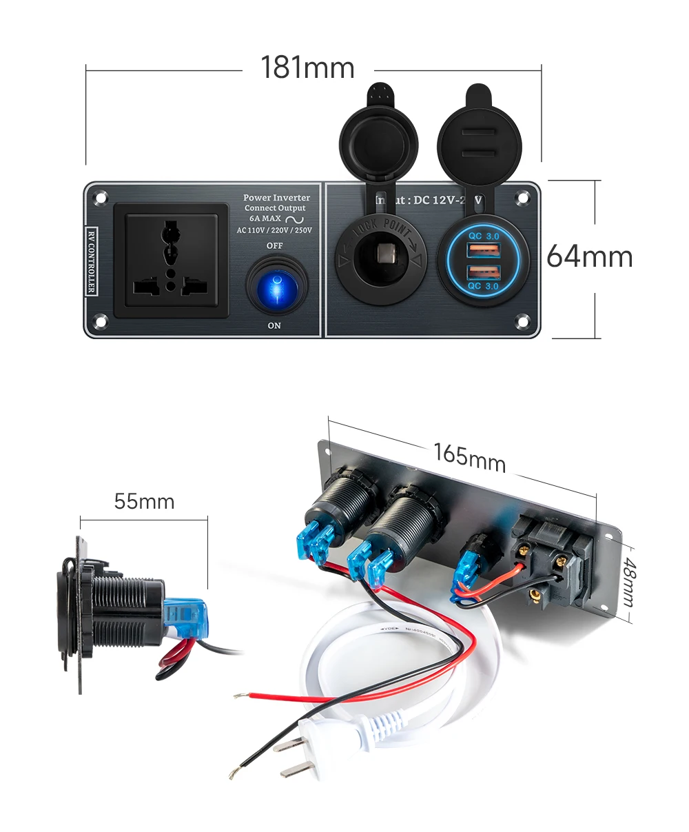 Color Name: Gold, Ships From: CHINA - Car Charger Multi-Functions Aluminum Panel Inverter AC110V 220V Dual Port USB QC3.0 12V 24V for RV Yacht Travel Trailers