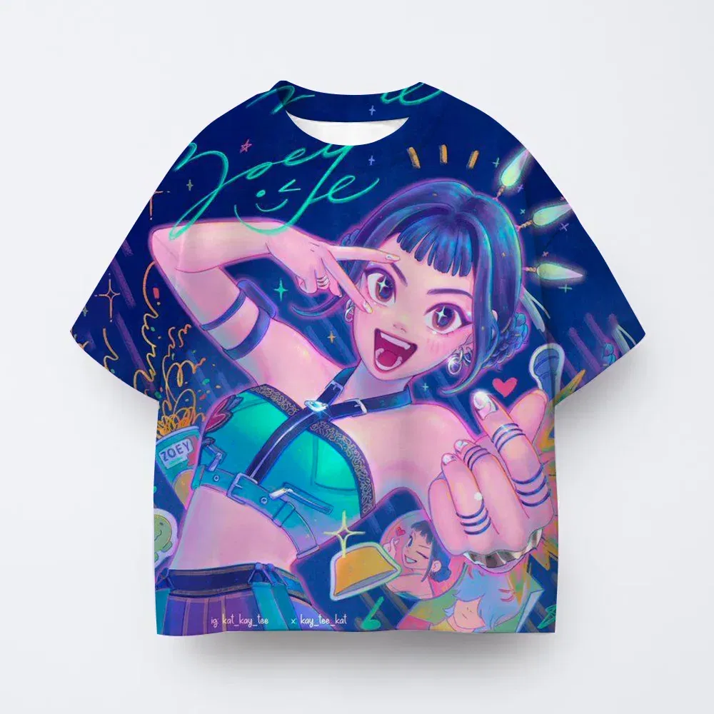 Color: Gold, Kid Size: 5 - T-shirt anime Kpop witch hunting group 3D printing children's T-shirt fashion casual cartoon T-shirt girls' children's clothing
