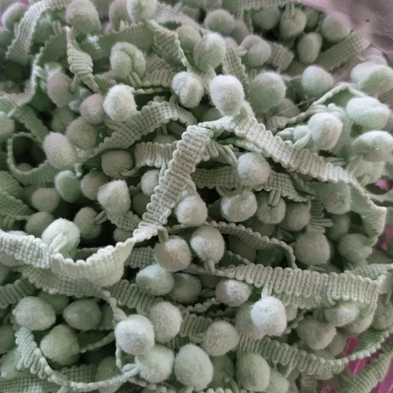 Color: green, Size: S - 1-5yard Pom pom Fringe Lace Ribbon Pompom Trim Ball Fabric DIY Sewing Tassel Lace Kintted Fabric Handmade DIY Craft Accessorie