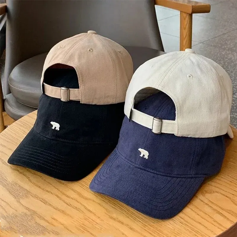 Size: Adjustable, Age Range: >8Y, Color: Khaki - Hat Female Spring/Summer American Embroidered Wide Brimmed Baseball Hat Female Sunshade Soft Top Polar Bear Duck Tongue Hat Male