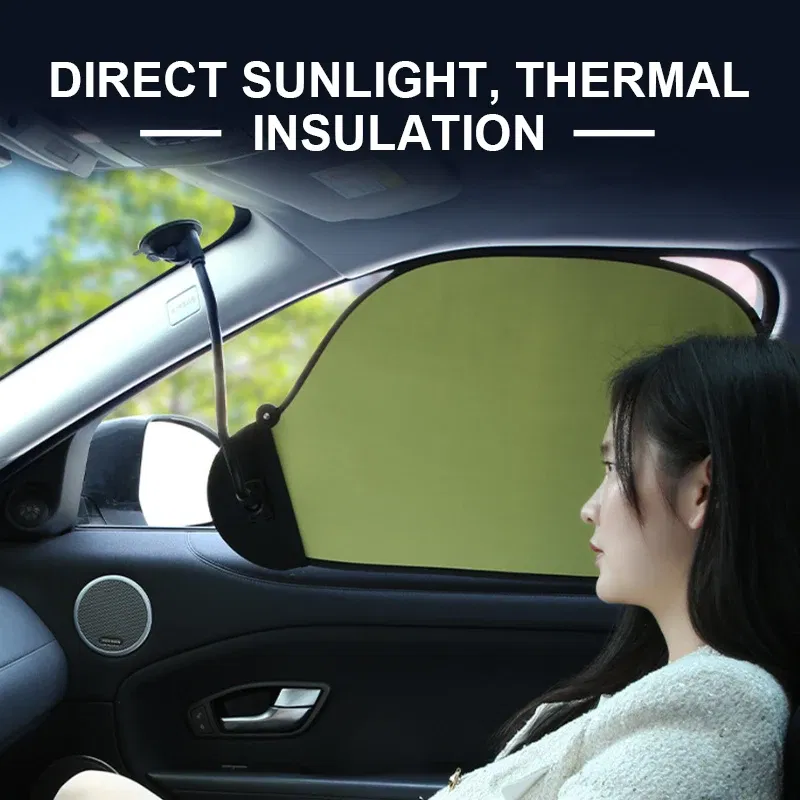 Color: Green - BLALION Car Side Window Sun Shade UV Protection Adjustable Suction Cup Sunshade Summer Foldable Sun Protection Heat Insulation