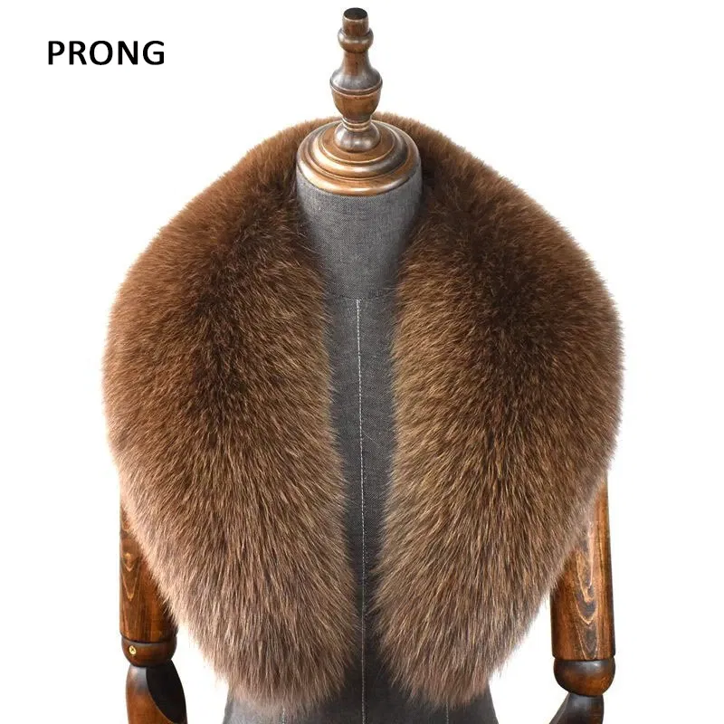 Color: Dark Khaki, Size: L - 100% Natural Real Fox Fur Collar For Women Men Coat Jacket Fur Scarf Winter Extra Large Size Neck Warmer Fur Scarf Shawls Wraps