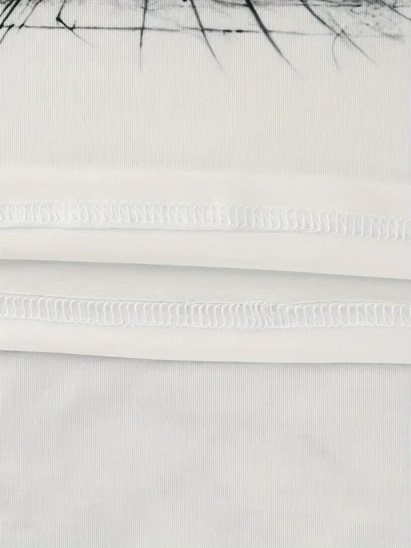 Fuzzy Whimsical Cat Graphic Crew Neck T-Shirt