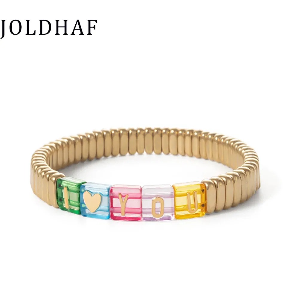 Metal Color: Black Zinc Plated, Ships From: CHINA - Wholesale Gold Silver Color Elastic Bracelets Handmade Letter Charms Bracelets For Women 2X8MM Beads Bracelets Bohemain Jewelry