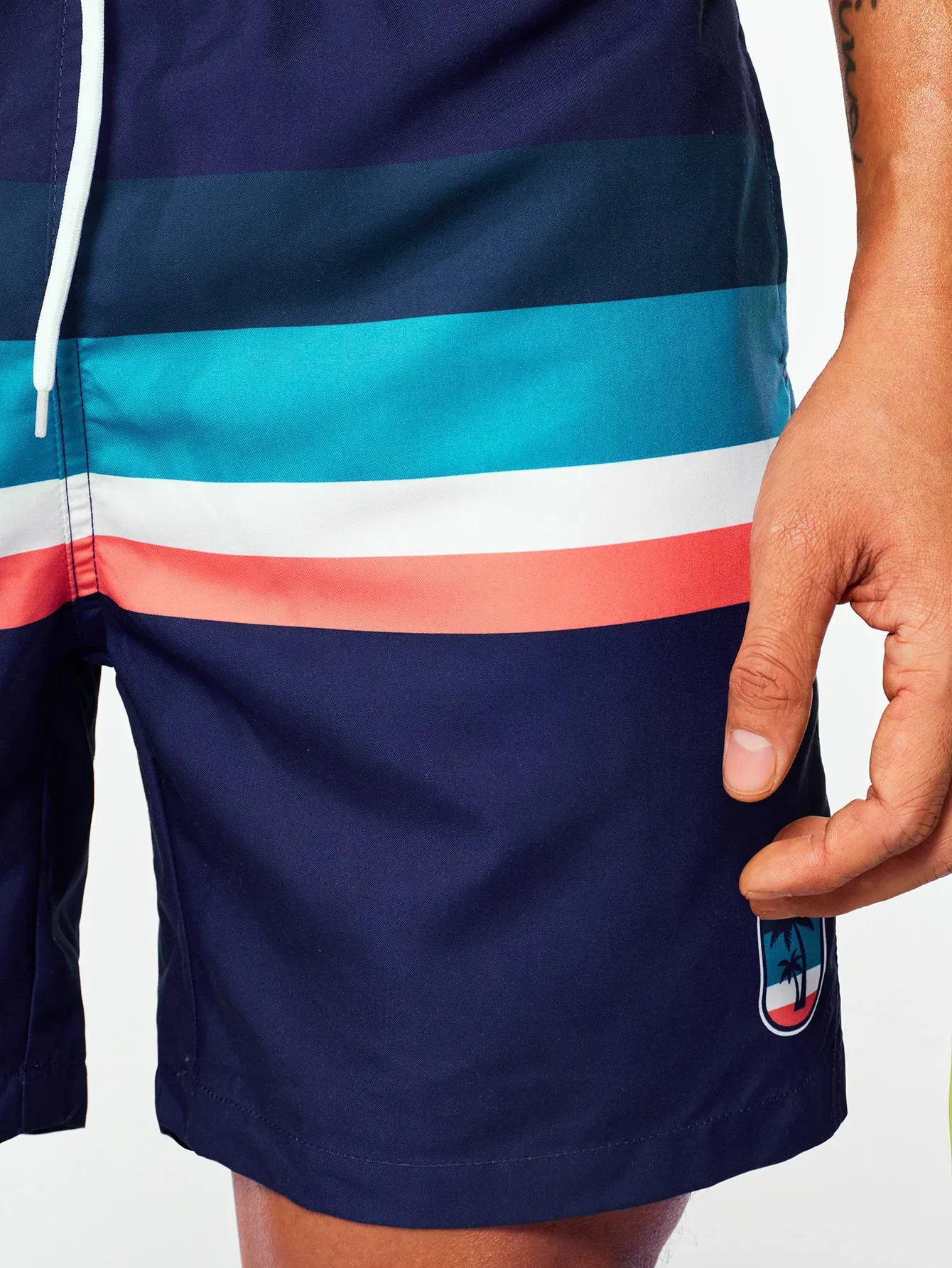 Color: MULTI, Size: M - Men's Navy Bottom Stripe Insert Print Beach Pants