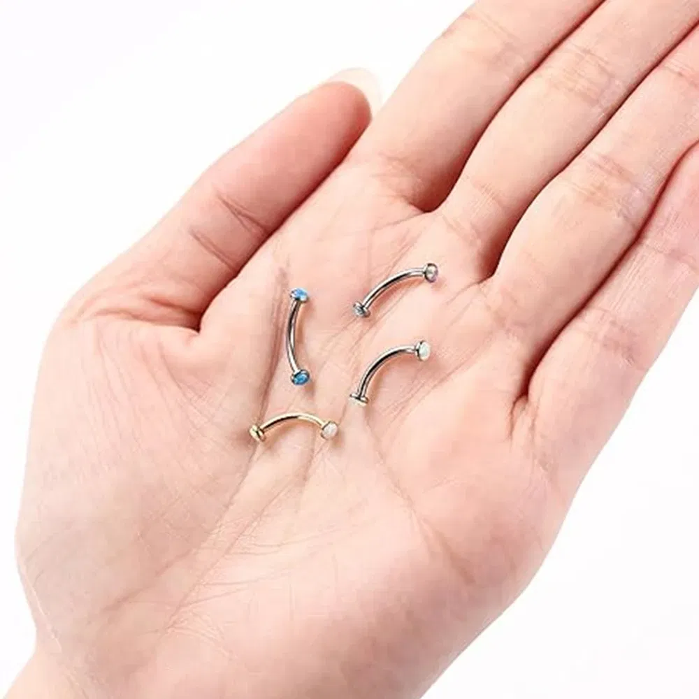 Metal color: Antique Bronze Plated, Main Stone Color: black - 3/4/5mm Opal Steel Eyebrow Ring Internally Threaded 6mm -14mm Bar Curved Barbell Monroe Lip Stud Ear Tragus Piercing