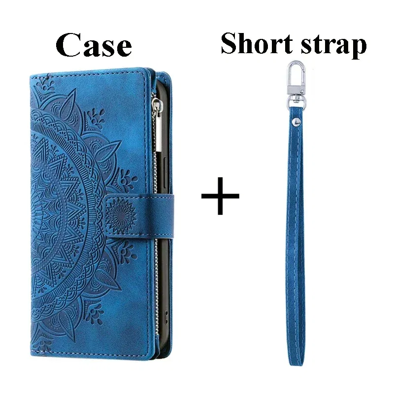 Color: Blue, Material: PE - For OPPO A38 A58 A57 A 78 38 4G 5G Book Case Crossbody Lanyard Zipper Wallet Funda OPPO A78 Case Phone A98 A 58 98 A18 A77 S A17
