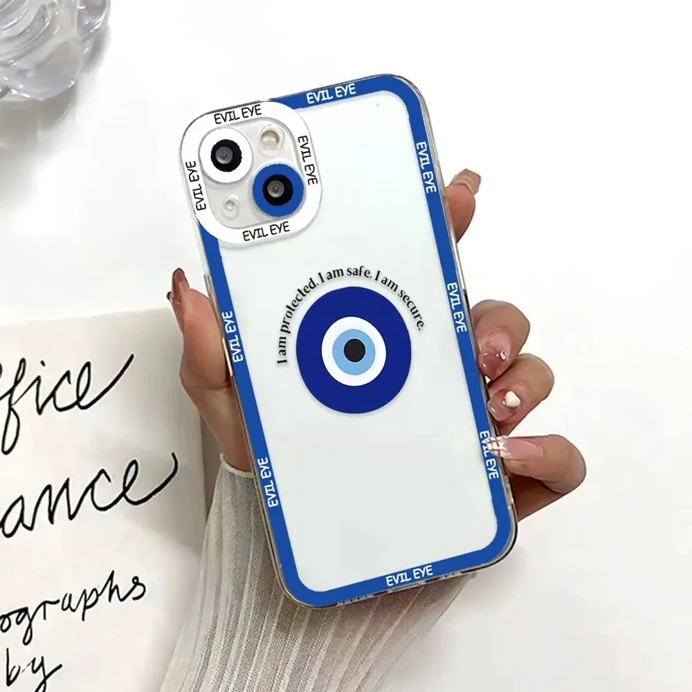 Color: Beige, Material: ABS - Blue Evil Eye Phone Case For Samsung Galaxy S10 S20 S21 S22 S23 S24 FE Plus Ultra Note 20 Transparent TPU Case