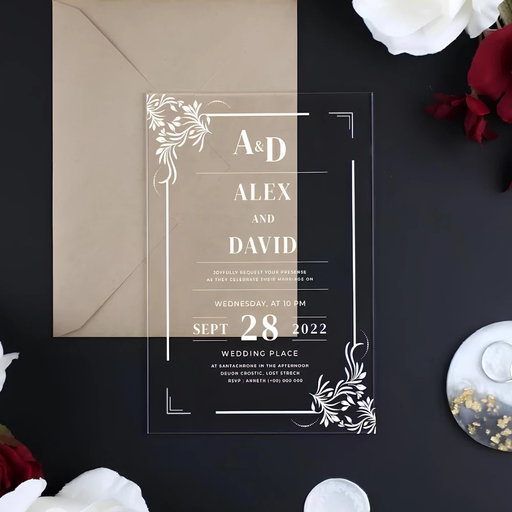 Color: WHITE, Size: M - Acrylic Wedding Invitation, Personalized Wedding Invitations, Party Invitations and Invitation Quinceanera, Invitation Sweet 16
