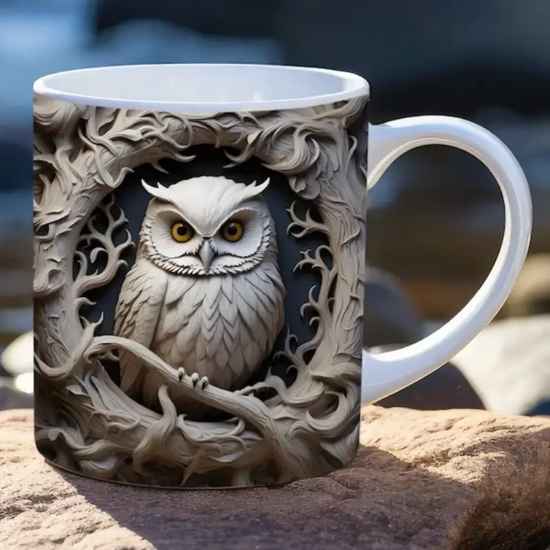 3D Owl Shaped Large Ceramic Reusable Coffee Mug