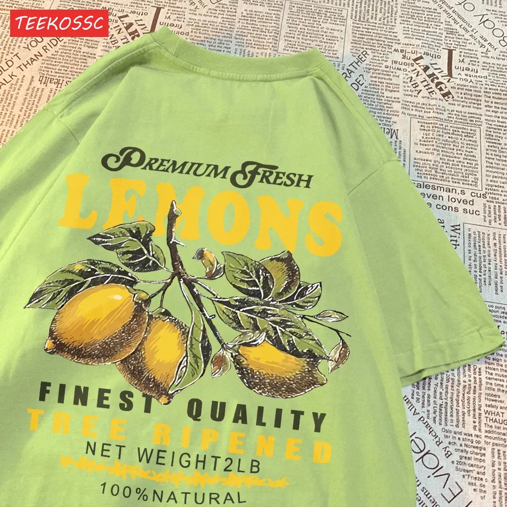 Color: Watermelon red, Size: L - Summer Lemon Cherries Prints T-Shirts Cotton Women's Tops Oversize O-Neck Soft Short Sleeve tees Street Casual Womans Clothes