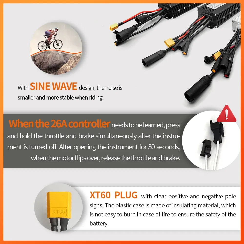 Color: Light Grey - Ebike Sine Wave Waterproof Controlle 17A 26A 30A, with Color S966 Display Compatible  Hall and Hall free  Hub Motor Controller
