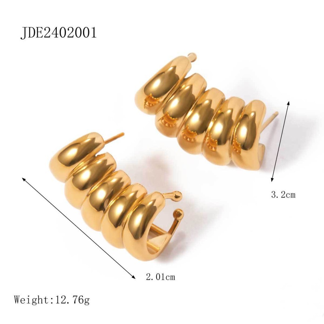 18K Gold Stainless Steel Stripe Hollow Stud Earrings