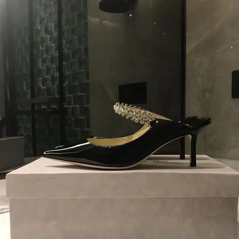 Color: WHITE, Shoe Size: 36, Ships From: CHINA - Elegant Leather Mules Pointed Toe Stylish Rhinestone Embellished High Heel Sandals Sophisticated Party Evening Shoes Footwear
