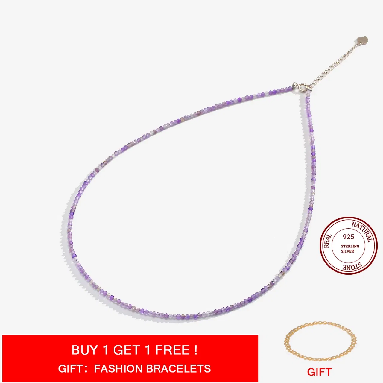 Gem Color: GRAY, Length: 40cm - Natural Stone Necklace Spinel/Lapis Lazul/Amazonite/Amethy/Tourmaline/Amethyst  Ketting 2MM Silver 925 Jewelry for Collier Femme