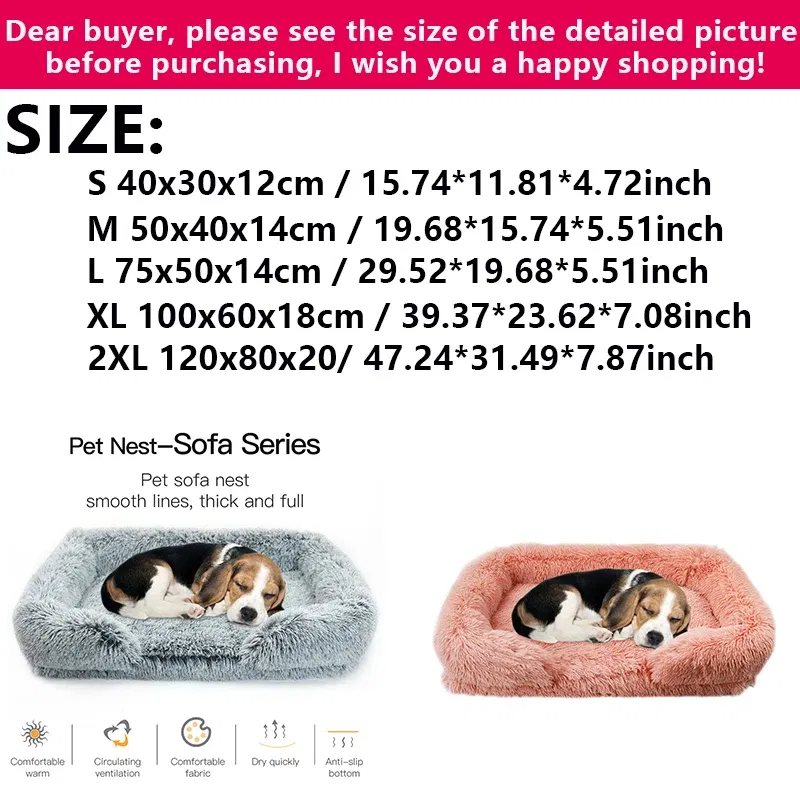Color: Light Cyan, Size: M - New Large Dog Bed Dog Plush Pet Bed Winter Thickened Pad Dog Sleeping Bed Sofa Removable Pad Dog Small Large Dog square kennel