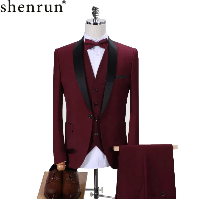 Color: Blue, Size: L - Shenrun Men Tuxedo Slim Fit Fashion Suit Wedding Shawl Lapel 3 Pieces Skinny Single Breasted Jacket Party Prom Singer Costume