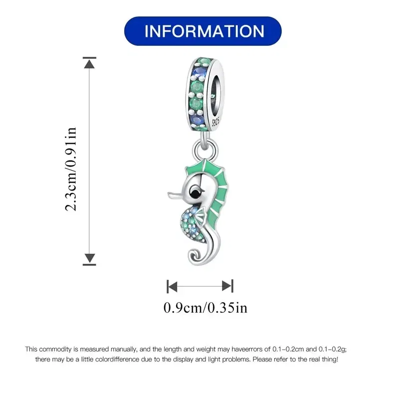 Color: Blue - Fit Original Pandora Bracelet 925 Sterling Silver Seahorse Charms Beads Inlaid Zirconium Temperature Change Pendants Diy Jewelry