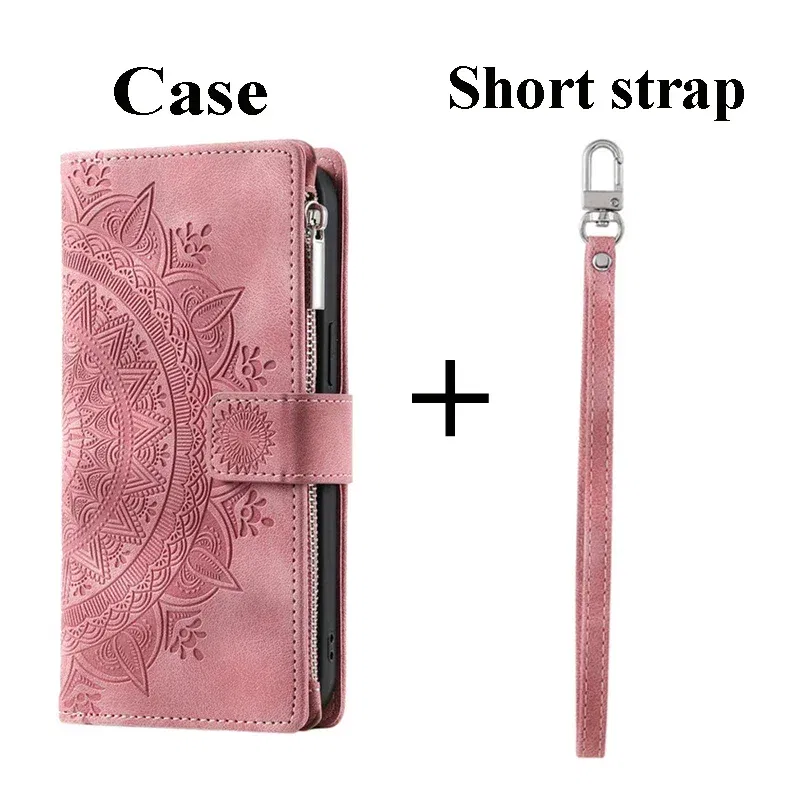 Color: Pink, Material: Nylon - For OPPO A38 A58 A57 A 78 38 4G 5G Book Case Crossbody Lanyard Zipper Wallet Funda OPPO A78 Case Phone A98 A 58 98 A18 A77 S A17