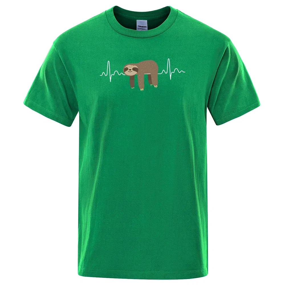 Color: green, Size: M - Sloth Resting On Tummy Printing Mans T Shirts Crewneck Soft T-Shirts Comfortable S-XXXL Tee Shirts Oversized Casual T-Shirt Man