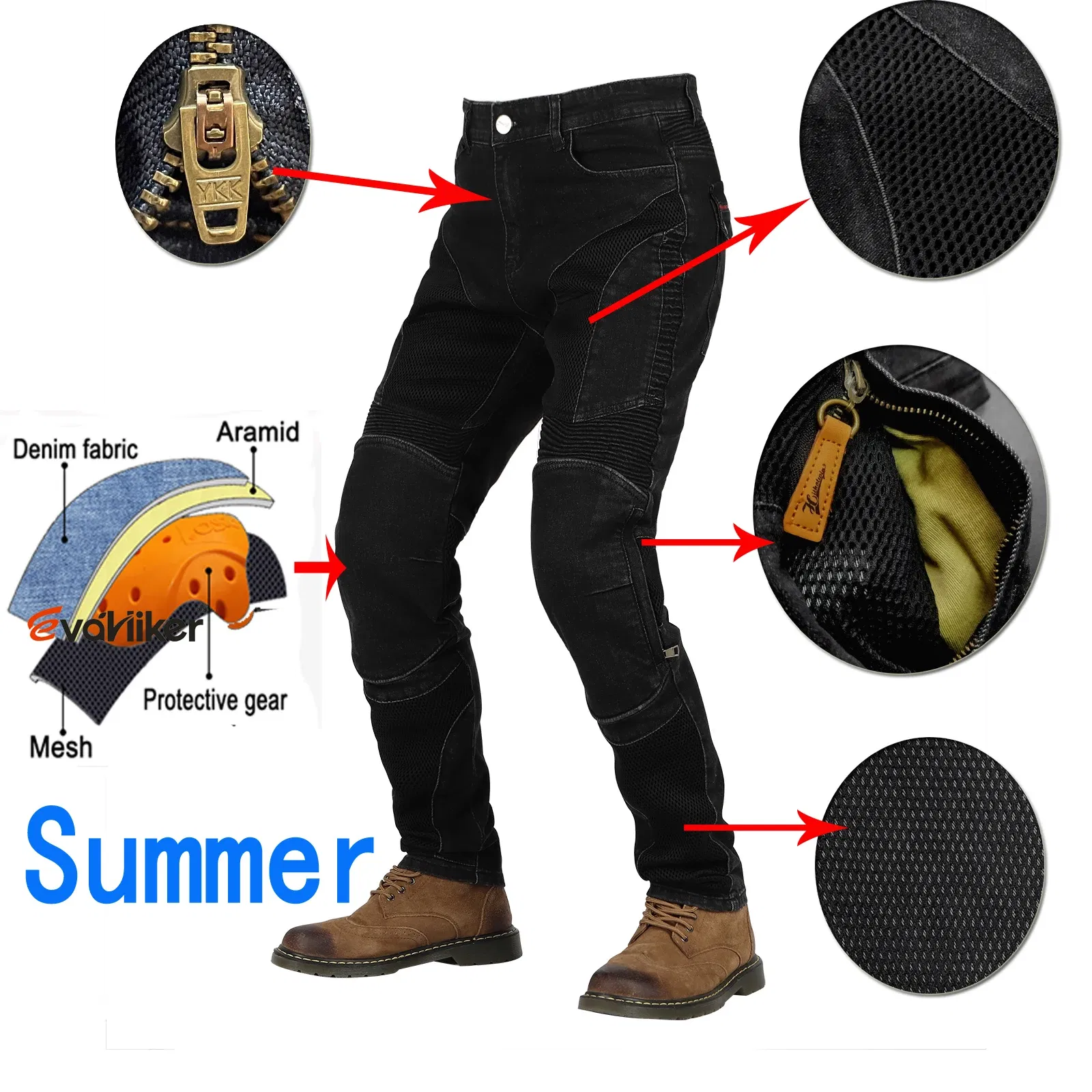 Color: Beige, Size: XL - Hithotwin Aramid protection motorcycle jeans Moto pants leisure riding trousers motocross Aramid riding pants Hi-032
