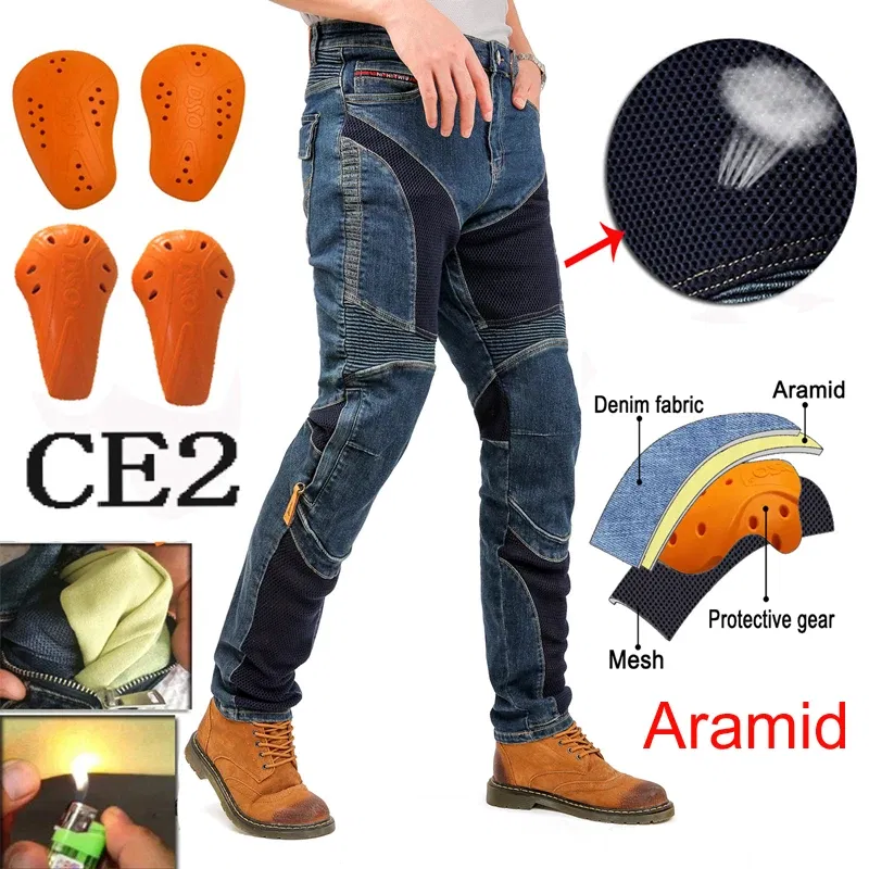 Color: Beige, Size: XL - Hithotwin Aramid protection motorcycle jeans Moto pants leisure riding trousers motocross Aramid riding pants Hi-032