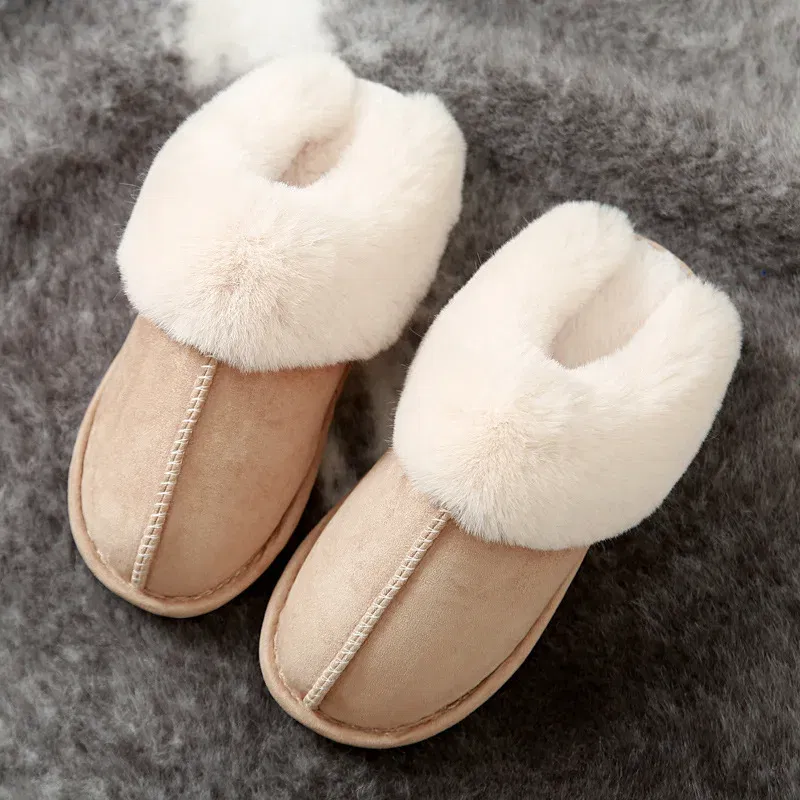 Color: Dark Grey, Shoe Size: 40 - Women's Faux Fur Slippers 2024 New Warm Thicked Plush Bedroom Sandals Woman Comfort Soft Sole Home Couple Winter Shoes Slides
