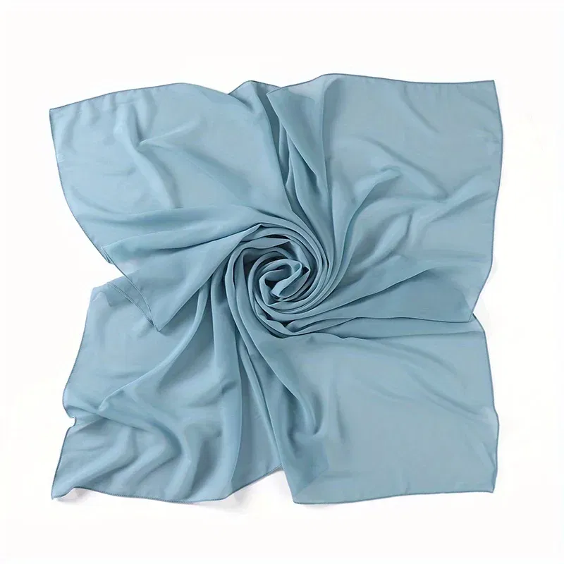 Color: Pink, Size: One Size - A Pure Color Silk Scarves Imitation Silk Stripes Fashion Shawl Sunscreen Scarves Chiffon Scarf 110 * 110 CM