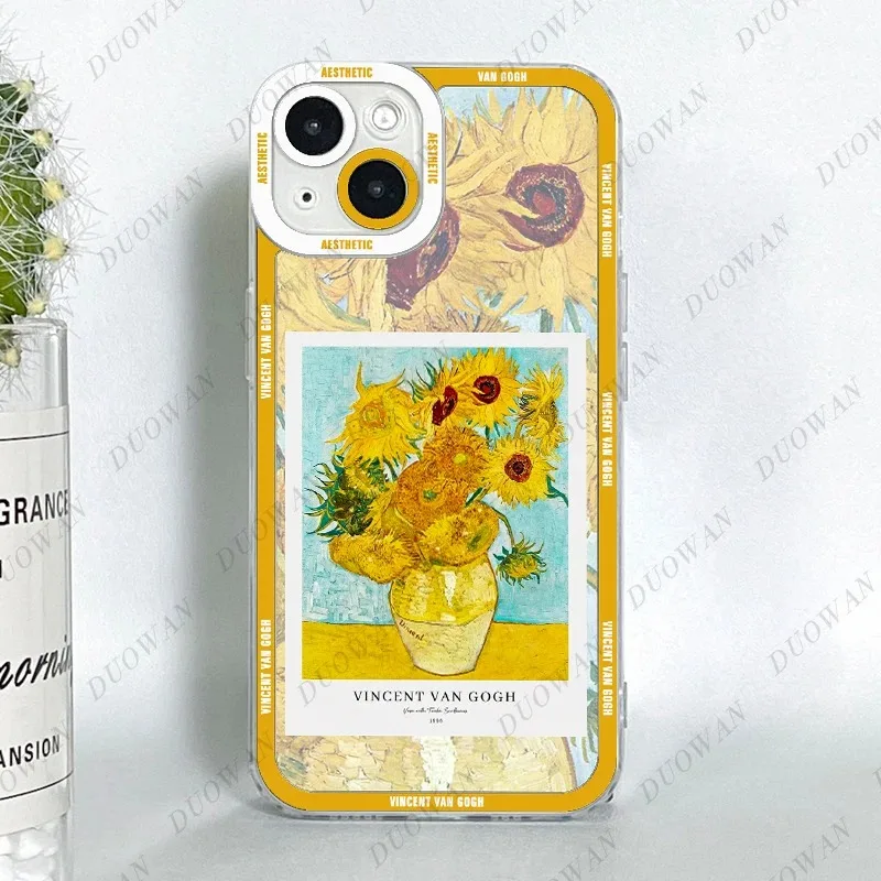 Color: GRAY, Material: PC - Van Gogh Oil Painting Phone Case For iPhone 11 12 13 14 15 16 Pro Max XR X XS Mini 8 7 Plus SE 2020 2022 Transparent Case