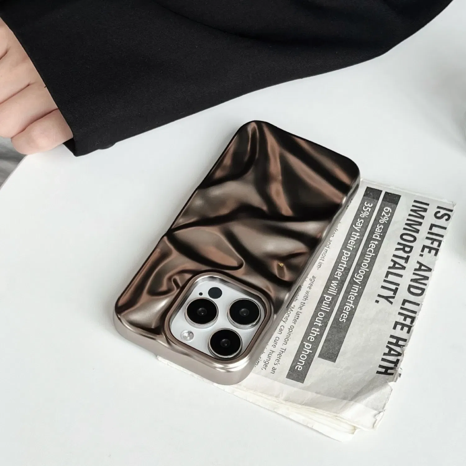 Color: Dark Brown, Compatibility by Model: iPhone 13 Pro - Soft Matte 3D Wavy Pattern Phone Case For iPhone 16 17 ProMax 17 Air 15 14 Plus 13 12 Pro Max 11 ins Water Ripple Creative Cover