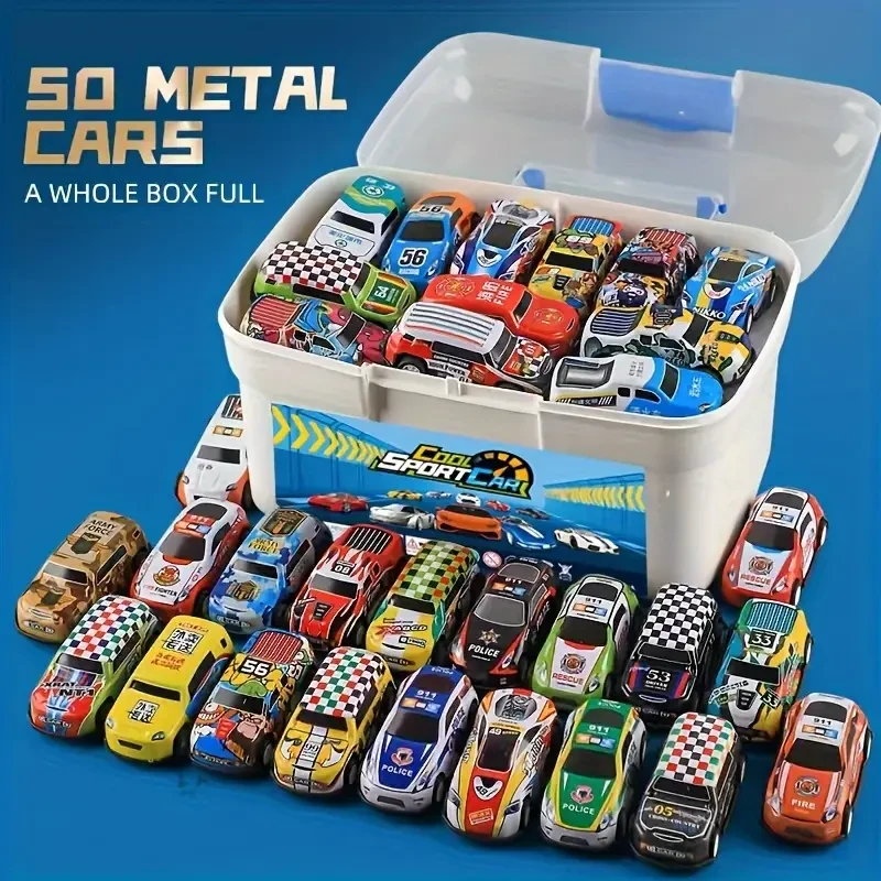 50-Piece Diecast Toy Cars Set with Storage Case