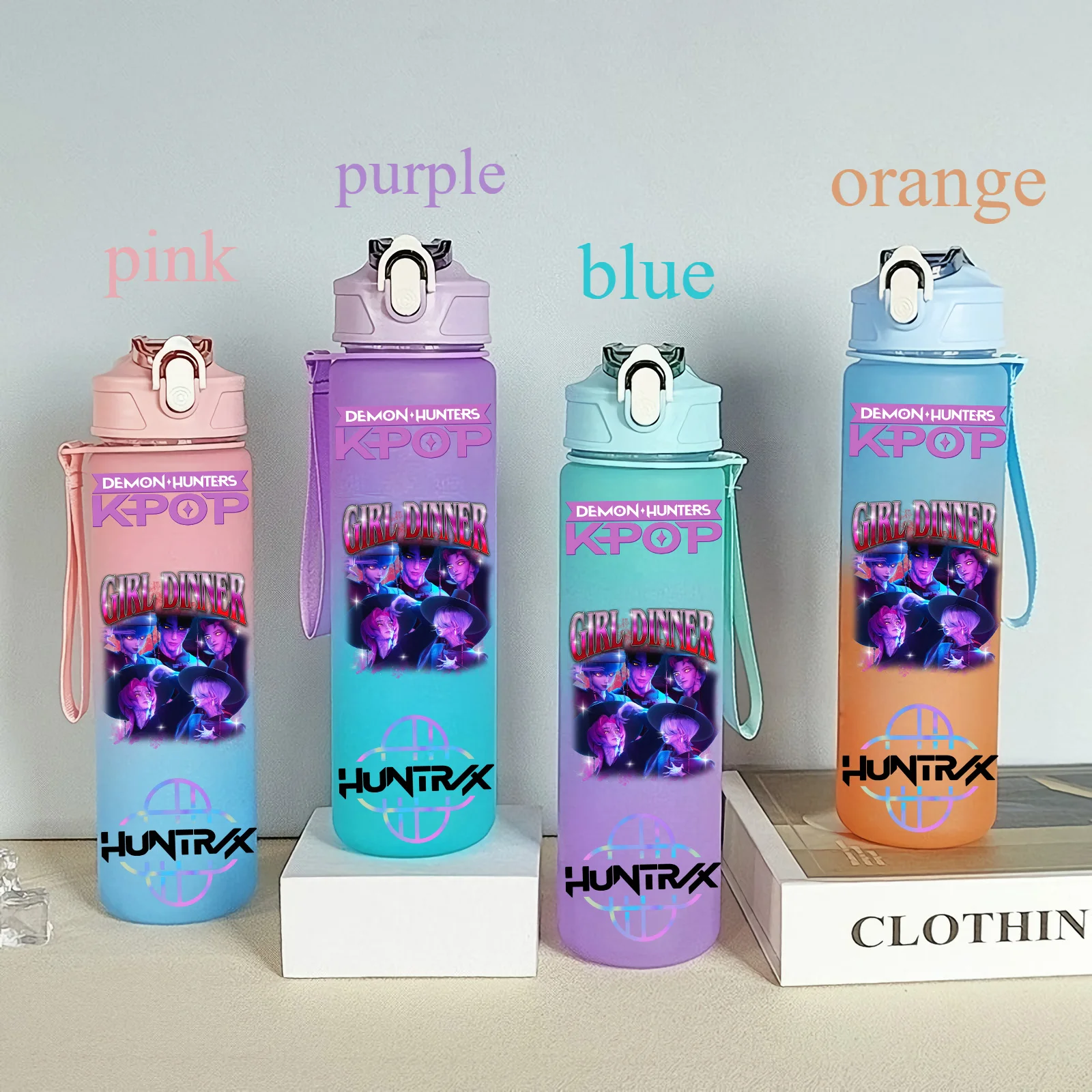 Color: Lemon yellow, Size: 12" - 750ML K-pop Demon Hunters HUNTR X Rumi Mira Zoey Jinu Celine Kpop Plastic Water Cup K Pop Drinking Bottle School Huntrix Gourde