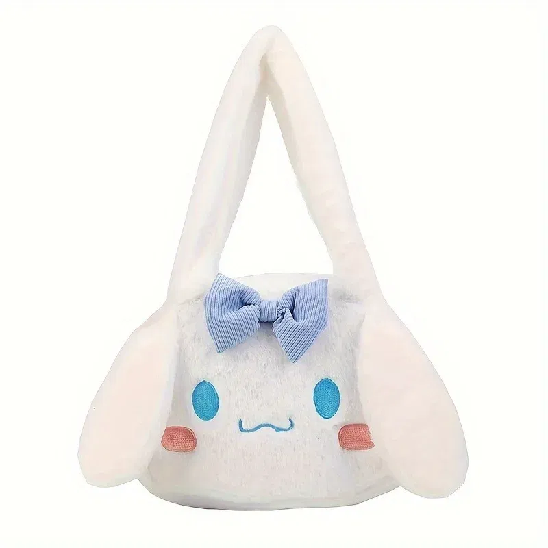 Color: black - Girls Large capacity Cartoon Anime Cozy Fluffy Tote Bag, Kuromi Plush Tote & Shoulder Bag, Cinnamoroll Melody Faux Fur Handbag