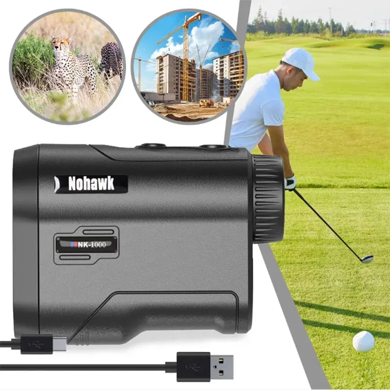 Color: Black - NOHAWK Golf Laser Rangefinder USB Rechargeable with Slope Compensation For Golfer Range Finder Hunting Monocular