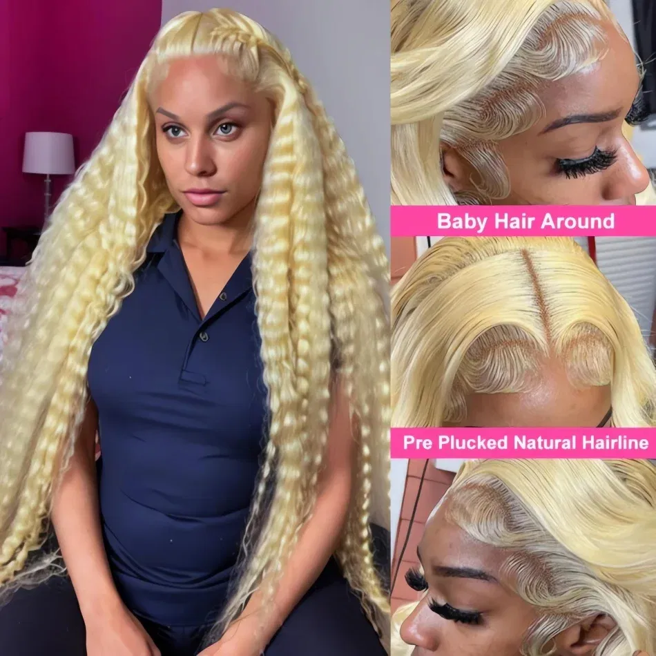 Color: #1, Ships From: CHINA, Stretched Length: 20inches, Density: 150% - 613 Blonde Curly glueless 13x6 Transparent Hd lace front wig Deep Wave human hair 36 inch Brazilian wig pre plucked for women