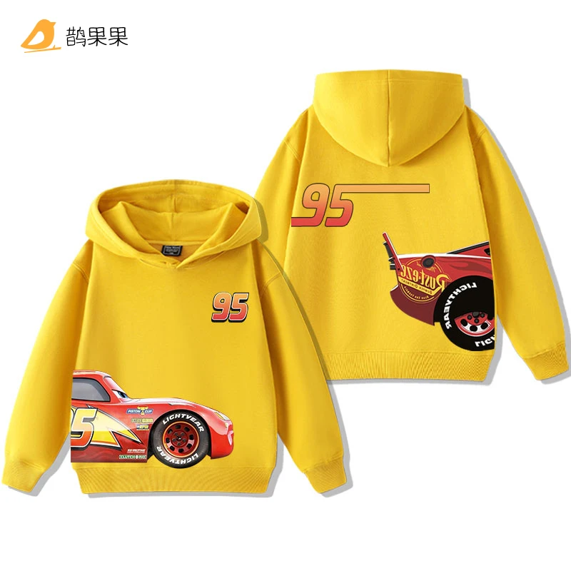 Color: Beige, Kid Size: 140 - Cars Lightning McQueen Fun Printed Kids Boys Girls Hooded Sweatshirt Fall and Winter Casual Fashion Warm Student Hoodie