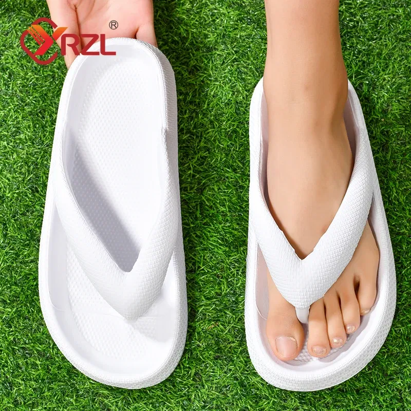Color: Gold, Shoe Size: 42 - YRZL Flip Flops Men Soft Sole Platform 2024 Summer Beach Non Slip Women Slippers Coulple Thick Sole Bathroom Slides Sandals