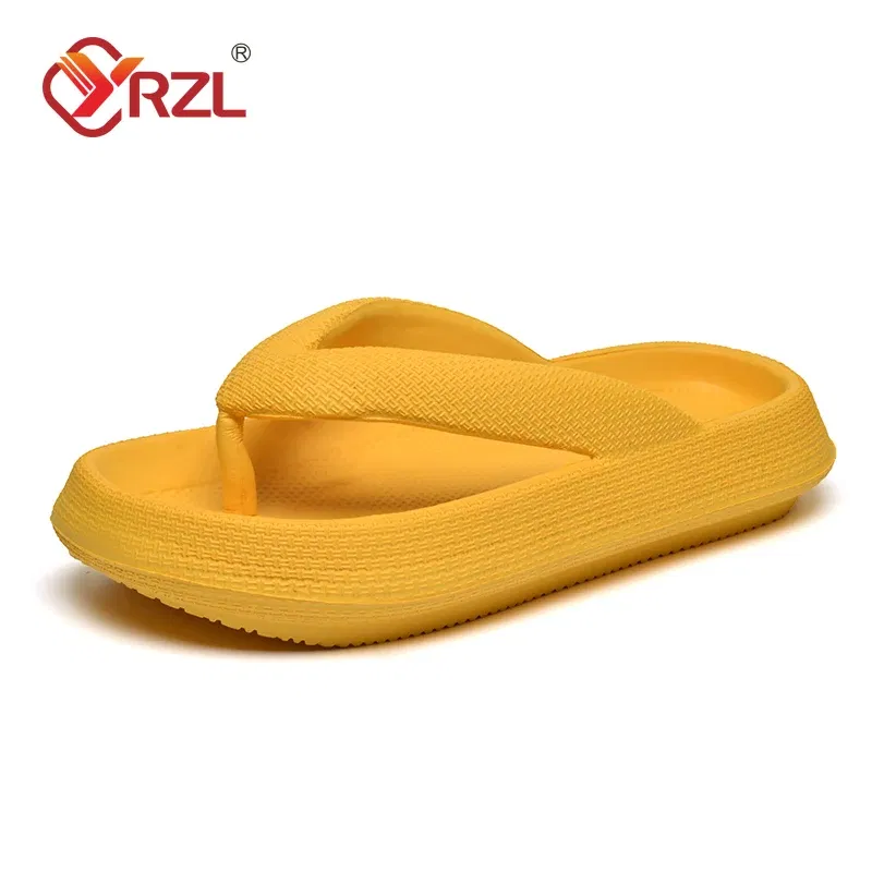 Color: Gold, Shoe Size: 42 - YRZL Flip Flops Men Soft Sole Platform 2024 Summer Beach Non Slip Women Slippers Coulple Thick Sole Bathroom Slides Sandals