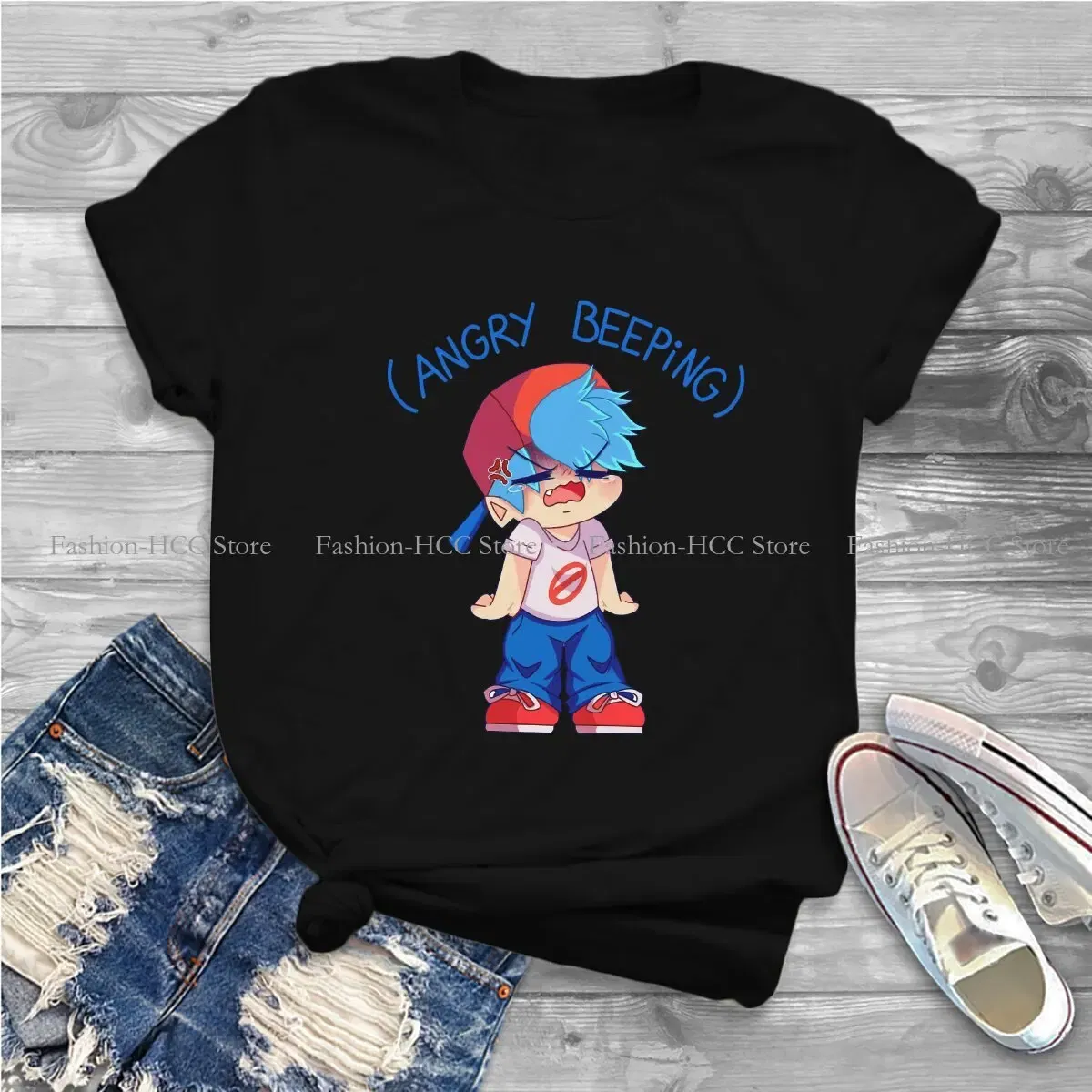 Color: WHITE, Size: XXXL - Angry Beeping Boyfriend Style Polyester TShirt Friday Night Funkin FNF Music Boy Comfortable Hip Hop Graphic T Shirt Stuff