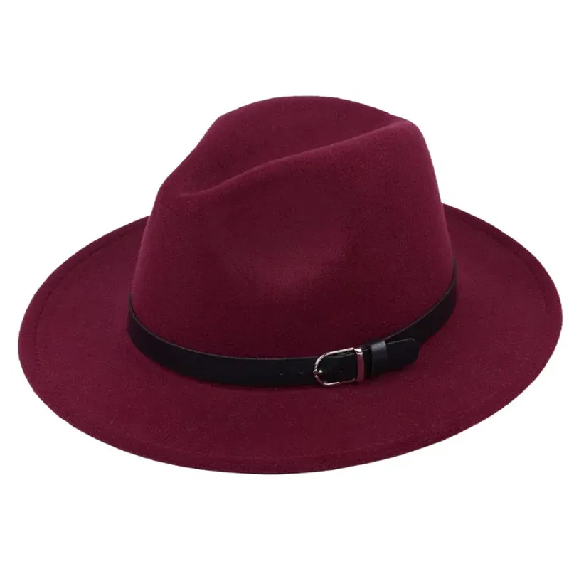 Color: Brown, Size: M - Classic British Fedora Hat Men Women Imitation Woolen Winter Felt Hats Fashion Jazz Hat Chapeau Wholesale