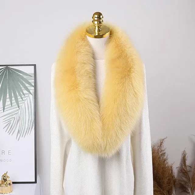 Color: PEACOCK BLUE, Size: XXL - 100% Natural Real Fox Fur Collar For Women Men Coat Jacket Fur Scarf Winter Extra Large Size Neck Warmer Fur Scarf Shawls Wraps