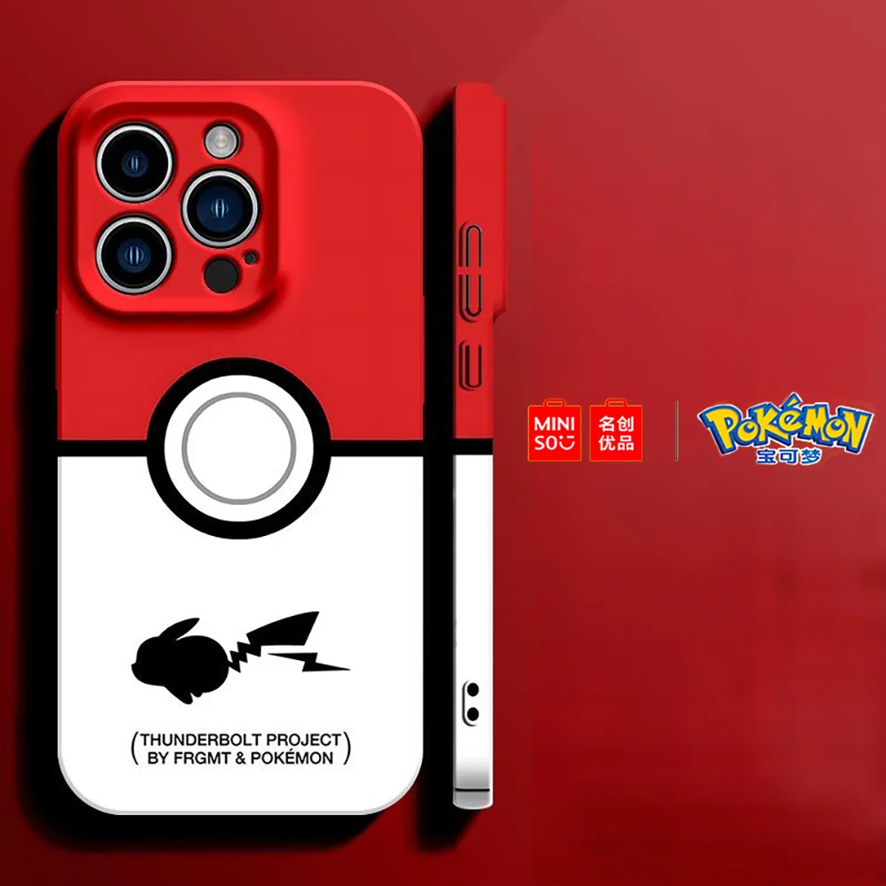 Color: BRIGHT PINK, Material: Cotton Fabric - Miniso Pokemon Collaboration Pikachu Gengar Phone Case For iPhone 15 14 13 11 12 16 Pro Max Plus X XR Girl Silicone Phone Case
