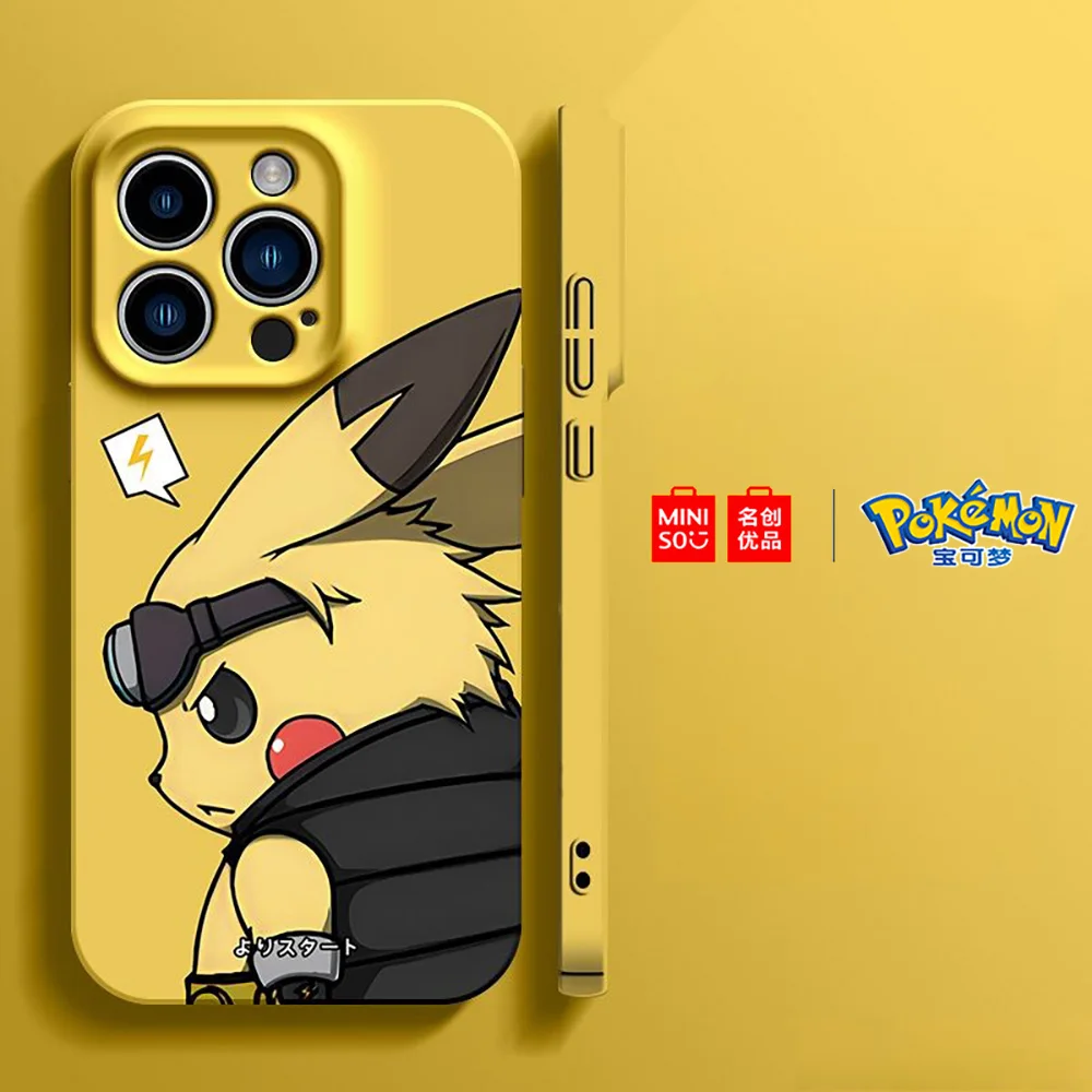 Color: BRIGHT PINK, Material: Cotton Fabric - Miniso Pokemon Collaboration Pikachu Gengar Phone Case For iPhone 15 14 13 11 12 16 Pro Max Plus X XR Girl Silicone Phone Case