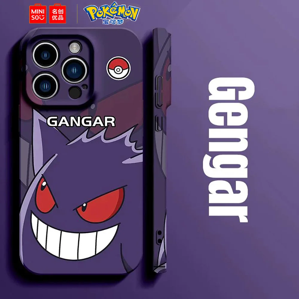 Color: BRIGHT PINK, Material: Cotton Fabric - Miniso Pokemon Collaboration Pikachu Gengar Phone Case For iPhone 15 14 13 11 12 16 Pro Max Plus X XR Girl Silicone Phone Case